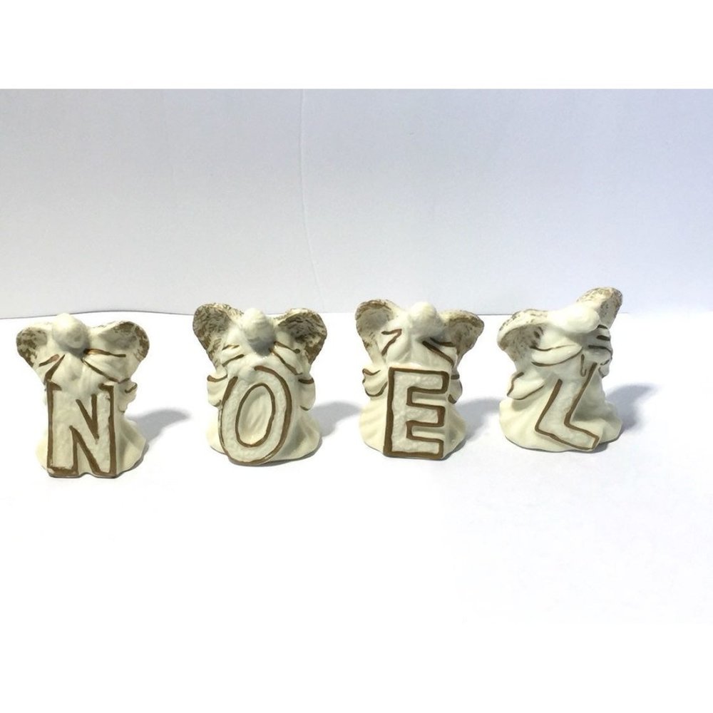 Holiday Angel Figurines White Letters 4-piece Noel Set